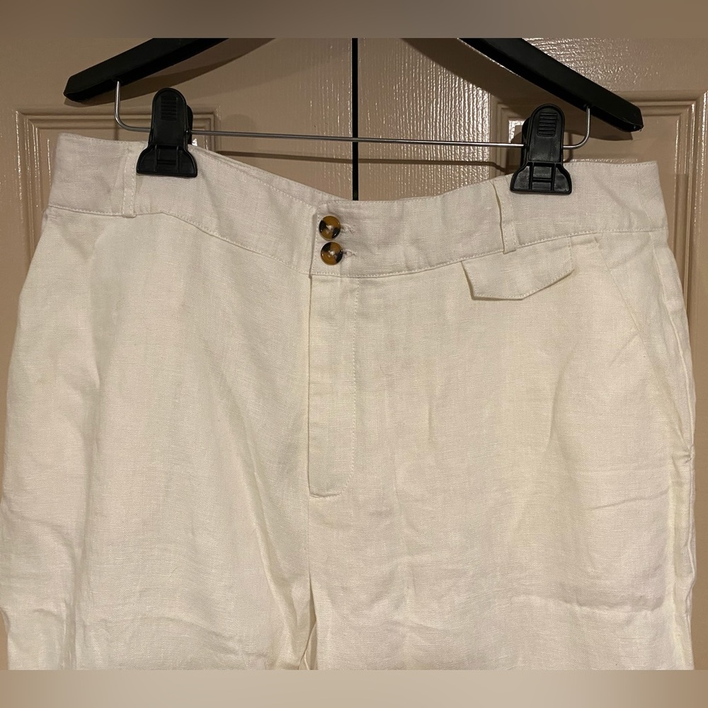 NWT LTS Ivory Straight Leg Linen Trouser